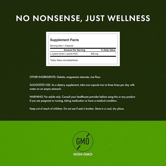 Swanson L-Lysine - Amino Acid for Stress Antioxidant Nervous System &amp Immune Support - Aids Calmness &amp Relaxation* - Non-GMO - 300 Capsules (2 Pack)