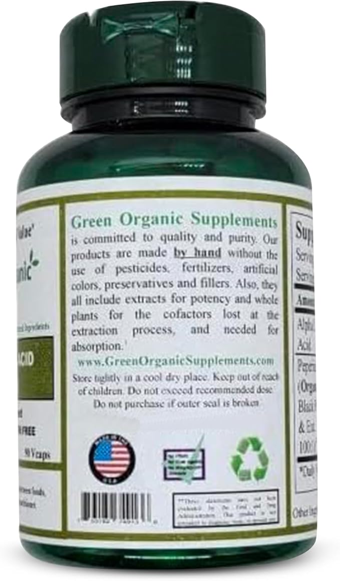 Green Organic Supplements' Alpha Lipoic Acid Complex ALA 90 VCaps Alpha Lipoic Acid Capsules (Pack of 5)