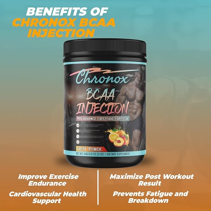 Chronox BCAA Amino Acids Energy Blend-Fruit Punch Flavor 12.22 OZ-Sugar-Free Pre &amp Post Workout Supplement for Muscle Recovery Hydration Energy &amp Fitness Support