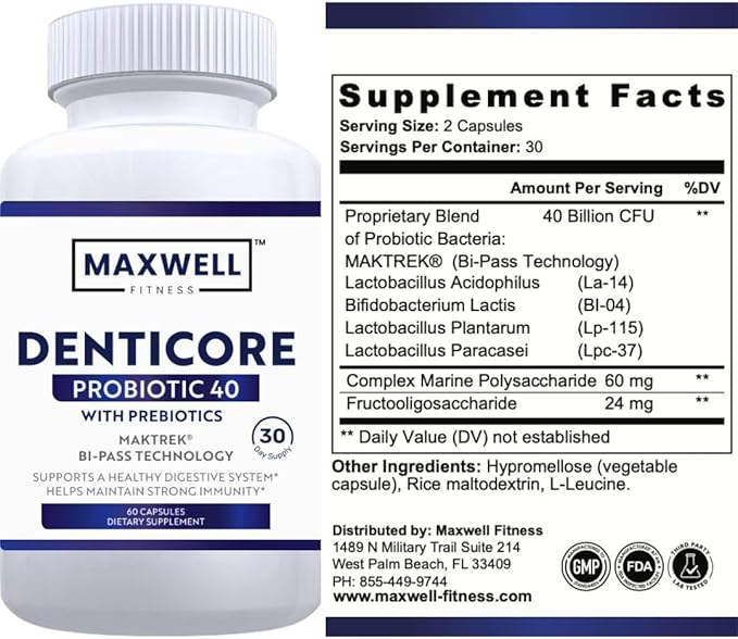 Dental Core Probiotic 40 – Oral Health &amp Gut Support | 40 Billion CFU with Prebiotics | Fresh Breath Healthy Teeth &amp Gums | Immune &amp Digestive Support | 60 Capsules