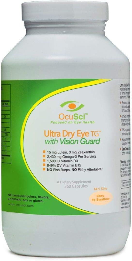 Formulated for Dry Eyes - 1700mg Triglyceride Omega-3 + EPA &amp DHA LuteinZeaxanthin B12 D3-60 Servings (Ultra Dry Eye UDEVG - 1 Month Half Size)