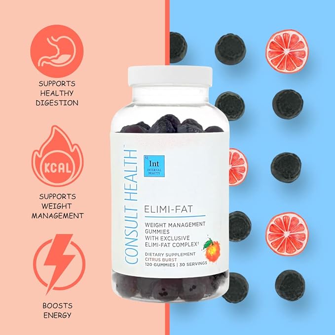 Consult Health ELIMI-Fat Apple Cider Vinegar Morosil Weight Management Gummies - Supports Weight Loss- Gluten Free Keto Vegan - Citrus Flavor 120 Count