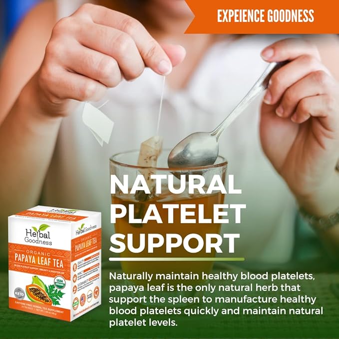 Herbal Goodness Organic Papaya Leaf Tea &amp Liquid Extract Bundle – Digestive &amp Blood Platelet Support – USDA Organic Non-GMO Caffeine-Free – 24 Tea Bags &amp 1 oz Liquid Extract (2-Item Kit)