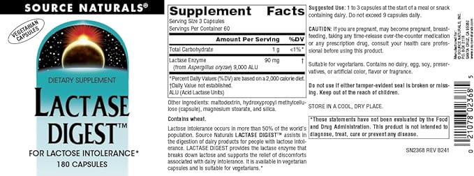 Source Naturals Lactase Digest for Lactose Intolerance* - 180 Capsules
