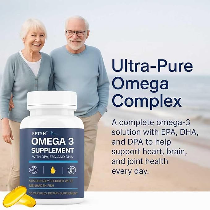 Omega-3 Supplement with DPA EPA &amp DHA – Wild Menhaden Fish Oil Capsules Non-GMO Sustainably Sourced Omega Oils 120 Count