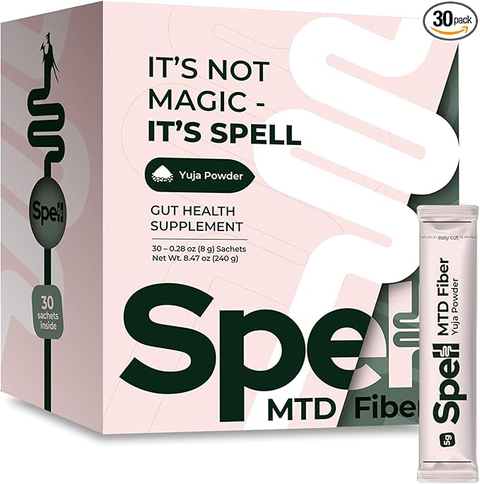 Spell MTD Fiber Yuja Powder – Psyllium Husk Fiber Supplement for Constipation Relief &amp Gut Health – Yuzu Citrus Flavor with Aloe &amp Magnesium – 30 Sachets Travel Size Digestive Support