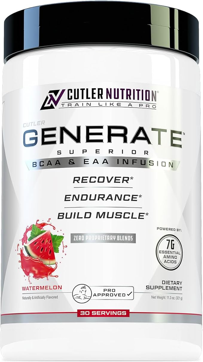 Generate EAA and BCAA Powder: Best Post Workout Recovery Drink and Branched Chain Amino Acids Supplement with Essential Amino Acids 5g BCAAs 2g EAAs for Lean Muscle Mass | Watermelon 30 Servings