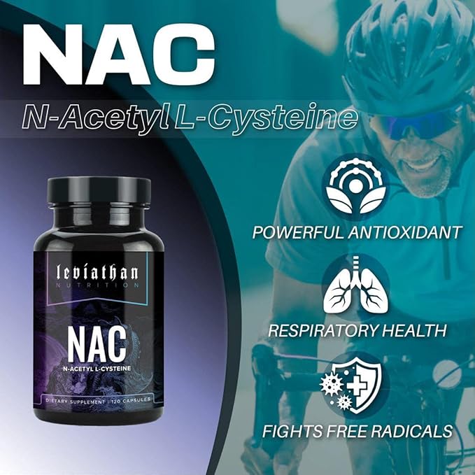 Leviathan Nutrition NAC Supplement N-Acetyl Cysteine for Lung Liver Immune Support - Potent Antioxidant Support to Boost Glutathione Levels 600mg 120 Capsules
