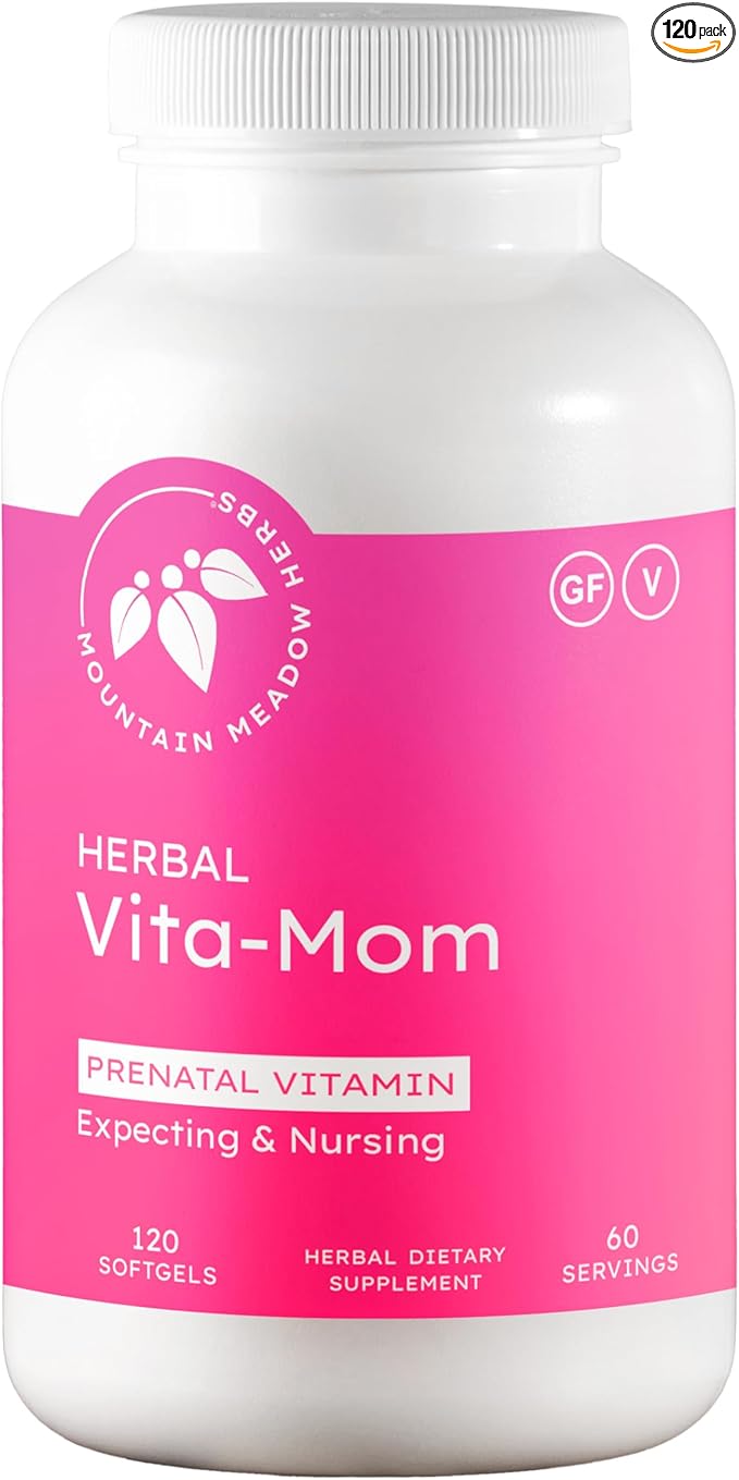 Mountain Meadow Herbal Vita-MOM Prenatal Vitamins – Herbal Supplement for Women with 5-MTHF Folate Iron Multivitamins &amp Organic Herbs – 120 Softgels (2-Month Supply)