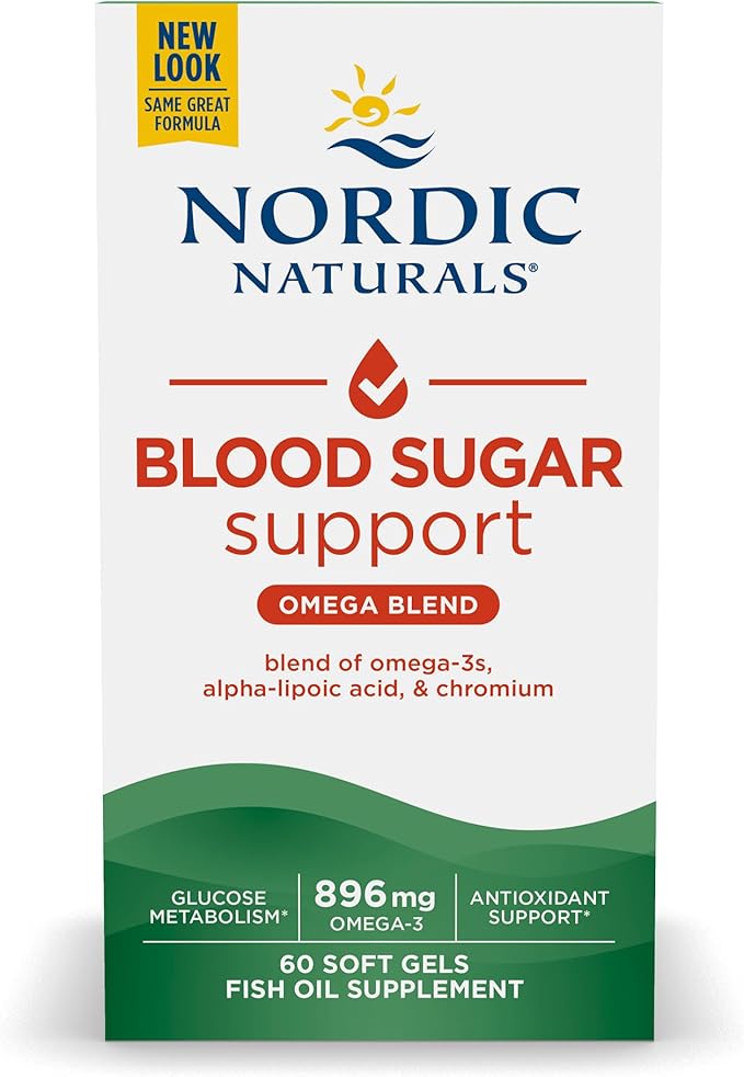 Nordic Naturals Omega Blood Sugar Lemon - 60 Soft Gels - 896 mg Omega-3 + Alpha-Lipoic Acid &amp Chromium - Metabolism - Non-GMO - 30 Servings
