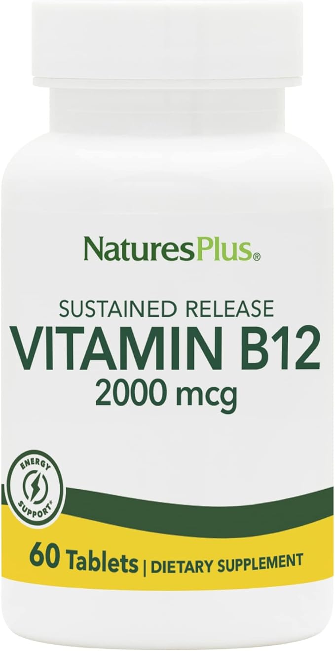 NaturesPlus Vitamin B12 2000 mcg - 60 Sustained Release Tablets - Energy &amp Immune Health Support - Gluten Free Vegetarian - 60 Servings