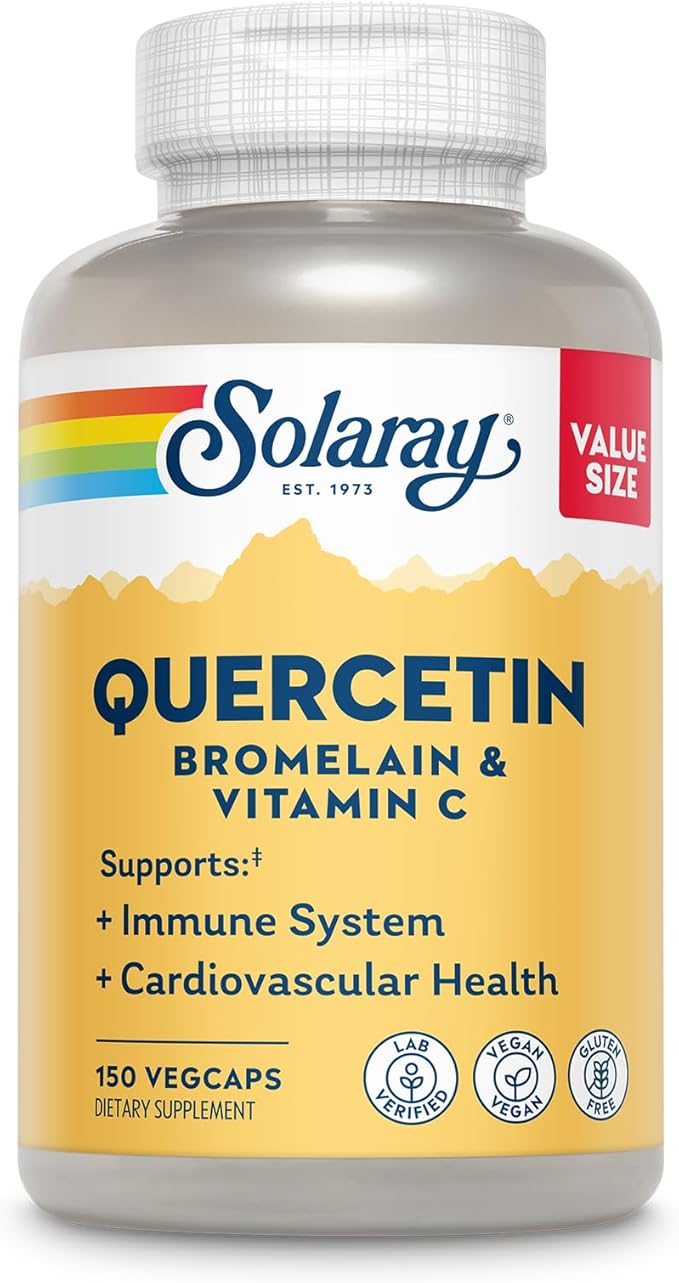 SOLARAY Quercetin Bromelain &amp Vitamin C Immune System Sinus Respiratory &amp Antioxidant Activity Support Vegan 500mg of Quercetin &amp 1235mg of VIT C 60 Day Guarantee 75 Servings 150