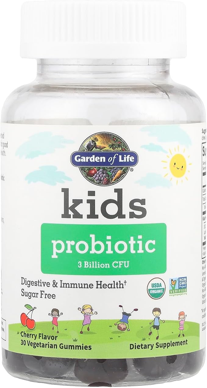 Garden of Life Kids Probiotic 3 Billion CFU Cherry Flavor Gummies - Sugar Free Once Daily Probiotics for Kids Probiotics plus Fiber for Children's Digestive &amp Immune Health 30 Vegetarian Gummie