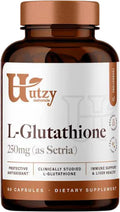 Utzy Naturals L-Glutathione | Immune Health &amp Antioxidant Support | Setria® 250mg Reduced Form Glutathione | High Absorption | Made in The USA | 60 Capsules