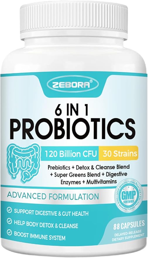 ZEBORA Probiotics for Women-Men Digestive Health with 120 Billion CFUs 88 Veggie Capsules