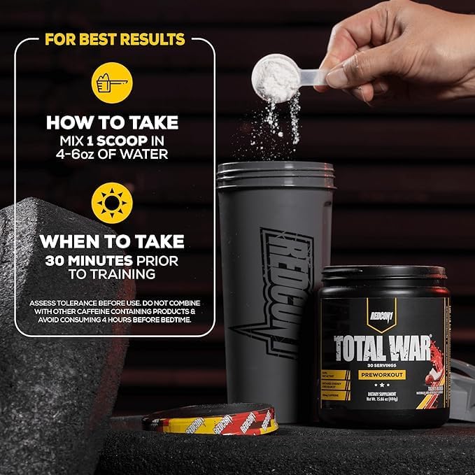 REDCON1 Total War Pre Workout - Beta Alanine + Citrulline Malate Keto Friendly Preworkout for Men &amp Women with 320mg of Caffeine - Fast Acting -Blue Lemonade (30 Servings)