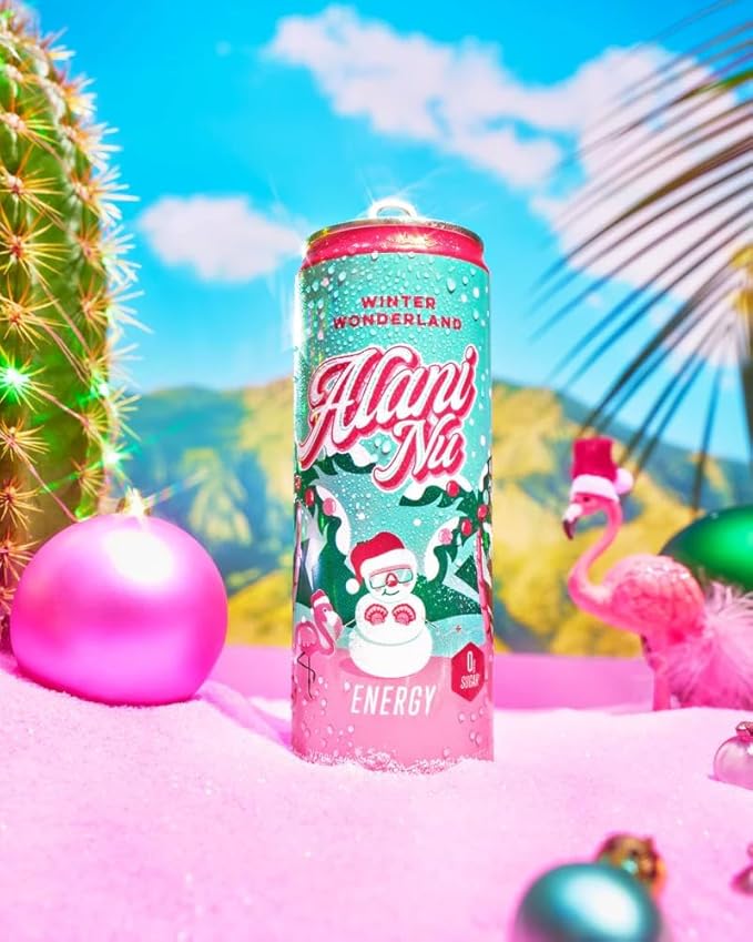 Alani Energy Drinks Winter Wonderland Hawaian Shaved Ice Pink Slush Flavors - Variety Pack Sugar-Free Low-Calorie 12 fl oz (Pack of 6)