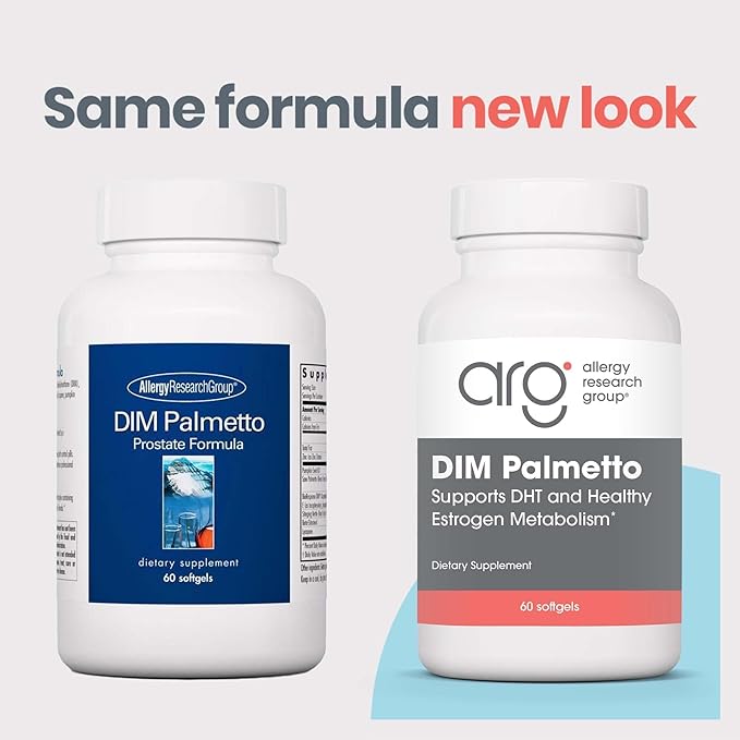 Allergy Research Group DIM Palmetto - Prostate Support Supplement for Men's Health Zinc with Saw Palmetto Beta Sitosterol Stinging Nettle Extract Pumpkin Seed Oil Softgels - 60 Count