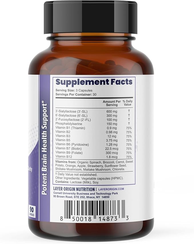 Layer Origin Brain Performance with HMO 3'SL 6'SL Brain Prebiotics Phosphatidylserine for Memory Focus &amp Clarity - 30 Servings