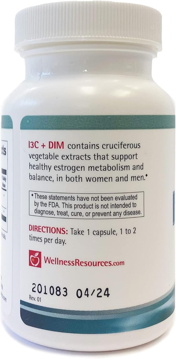 Wellness Resources I3C + DIM for Healthy Estrogen Metabolism Detoxification (60 Capsules) - 300mg I3C + 100mg DIM - Vegan Gluten-Free