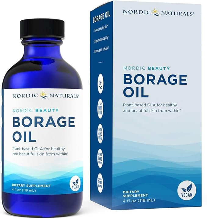 Nordic Naturals Nordic Beauty Borage Oil Unflavored - 4 Ounces - Borage Seed Oil Unique Omega-6 for Healthy and Hydrated Skin 480 Milligrams of GLA - Non-GMO - Vegan 48 Servings