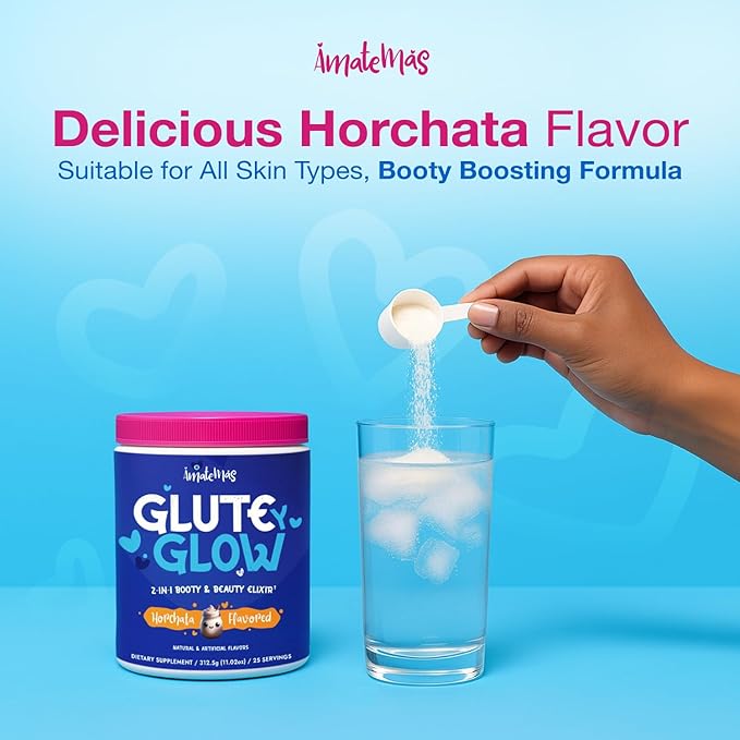 Glute Y Glow by Amatemas – Women's Creatine + Biotin Supplement for Muscle Growth Glute Support Hair Skin &amp Nails – Horchata Flavor – Energy Support – Lean Muscle – Daily Performance Blend