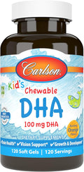 Carlson - Kid's Chewable DHA 100 mg DHA Brain Health Vision Function Growth &amp Development Orange 120 Chewable Softgels