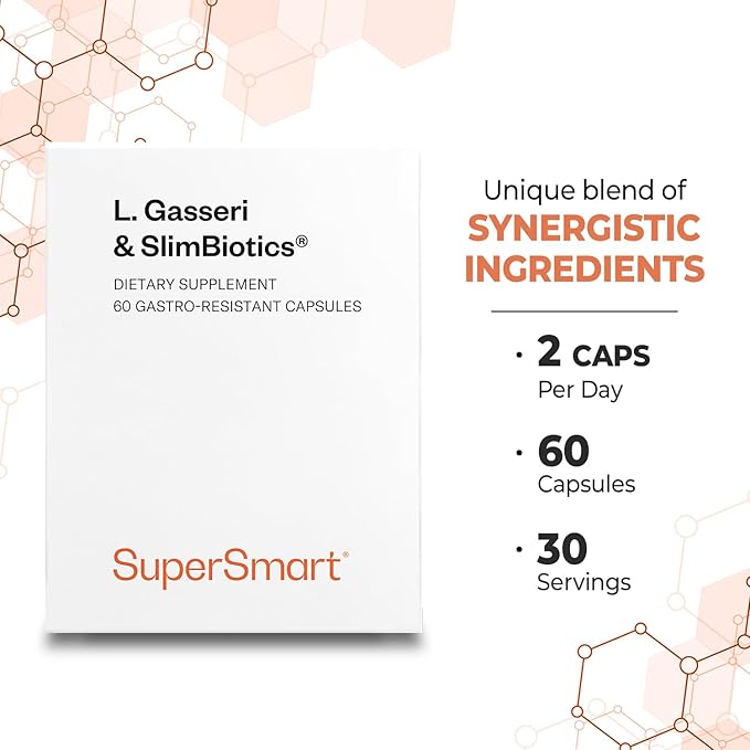 Supersmart L. Gasseri &amp SlimBiotics (Advanced Formula) - Probiotic Supplement with Lactobacillus Gasseri &amp SlimBiotics | Non-GMO &amp Gluten-Free - 60 Gastro-Resistant Capsules