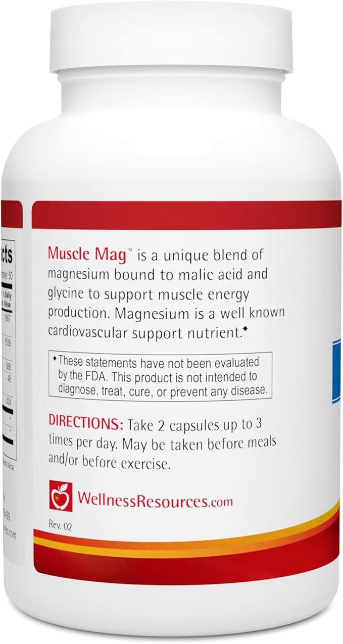 Muscle Mag - Highly Absorbable Magnesium Formula for Muscle Heath - with Magnesium Malate &amp Glycinate (100 Capsules)