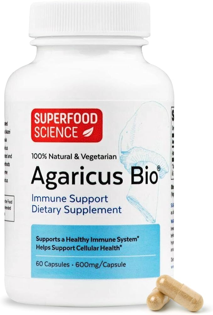 Agaricus Bio 600 mg Agaricus Mushroom for Natural Killer Cell Activity USA-Grown Organic Agaricus Blazei Murill for Immune Support Liver &amp Cellular Health High Beta Glucan Supplements 60 Caps