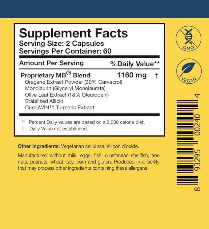 Researched Nutritionals Microbinate - Microbial Health Complex - Promotes Healthy Inflammation Response Biofilm Disruption &amp Immune Support - Olive Leaf Oregano &amp Turmeric Extract (120 Capsu