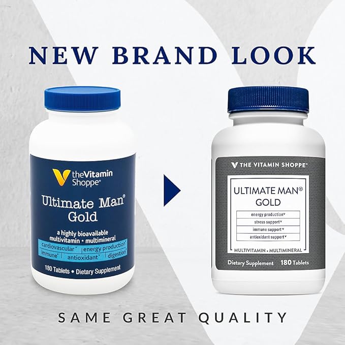 The Vitamin Shoppe Ultimate Man Multivitamin Daily Men’s Multivitamin with Key Vitamins &amp Minerals Supports Energy and Overall Wellness for Men Gluten Free Soy &amp Dairy Free 180 Tablets