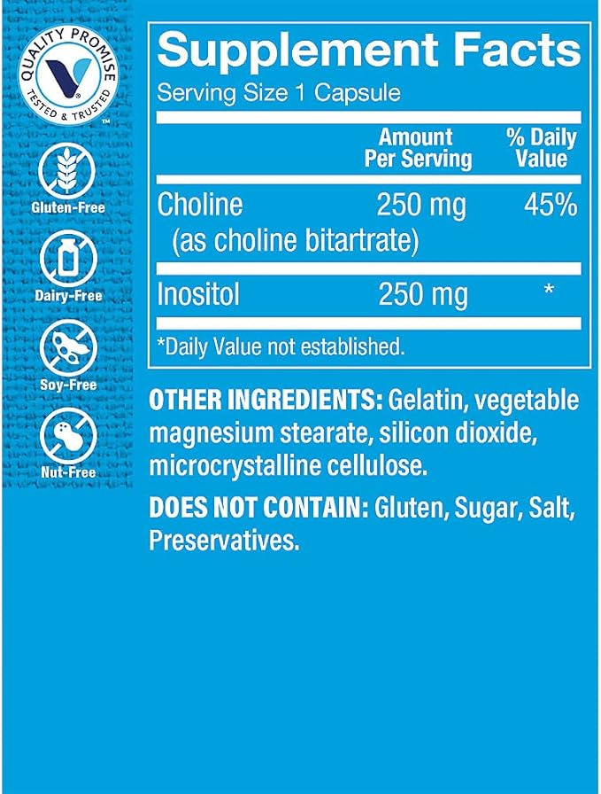 The Vitamin Shoppe Choline Inositol 500MG Once Daily Supplement (300 Capsules)