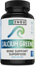 Zhou Calcium Greens - Calcium Supplements for Women &amp Men Bone Strength Support Supplement with Vitamin D3 Bone Support with Algae &amp Vitamin K2 &amp D Plant Based - 120 Tablets