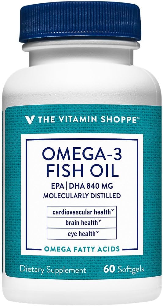The Vitamin Shoppe Omega 3 Fish Oil 1100 mg EPA &amp DHA Softgels Unflavored Fish Oil Supplement for Men and Women Gluten Free Dairy Free 60 Softgels