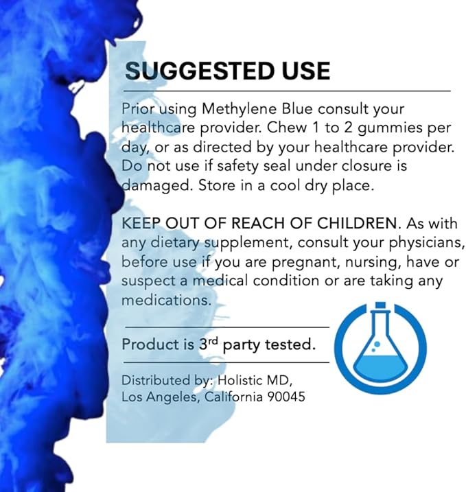 Methylene Blue for Humans USP Pharma Grade 7mg and 14mg dose - 3rd Party Certified Quality - Sugar Free Vegan - Berry Flavor 60 Gummies