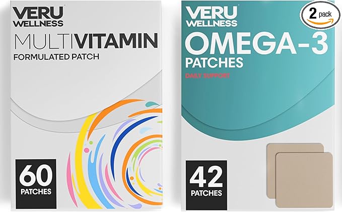 Veru Wellness Daily Essentials Duo Lifestyle Patches - Omega 3 - Self Adhesive Time Release Topical Patch 8-10 Hours (42 Day Supply)