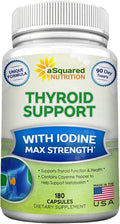 aSquared Nutrition Premium Thyroid Support Supplement with Iodine (180 Capsules) - Best Herbal &amp Vitamin Complex Pills w/ B12 Ashwagandha Bladderwrack &amp Kelp - Helper for Healthy Hormone &am