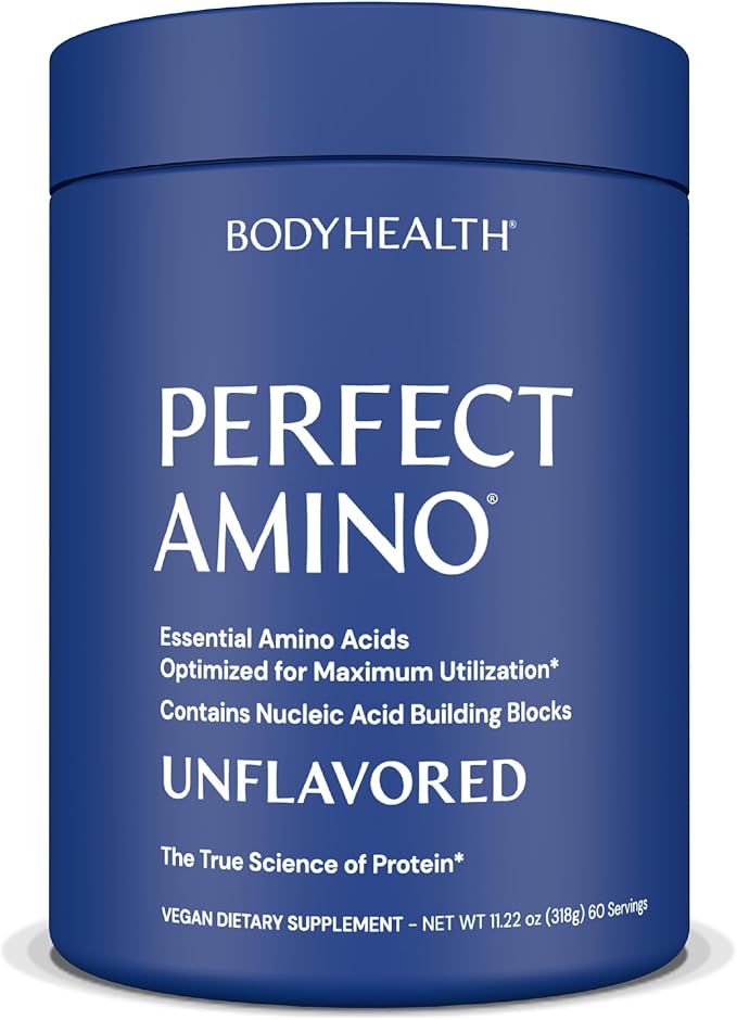 BodyHealth PerfectAmino - BCAA and EAA Powder for Pre and Post Workout - Amino Acid Energy Drink for Men and Women to Support Lean Muscle and Recovery - Unflavored (Lightly Sweetened) - 60 Servings