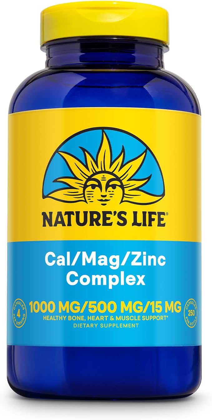 Nature's Life Cal Mag Zinc Complex - Calcium Magnesium &amp Zinc D3 Supplement 800 mcg per Serving Trace Mineral Support for Bones and Teeth Vitamin Formula for Men and Women - 250 Count Tablets