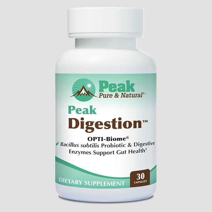 Peak Digestion Probiotic Supplement - Digestive Enzymes with Bacilus Subtilis Non Dairy Probiotic for Optimal Gut Health - Supports Gluten Digestion Helps Deter Bloating &amp Constipation (30 Caps)