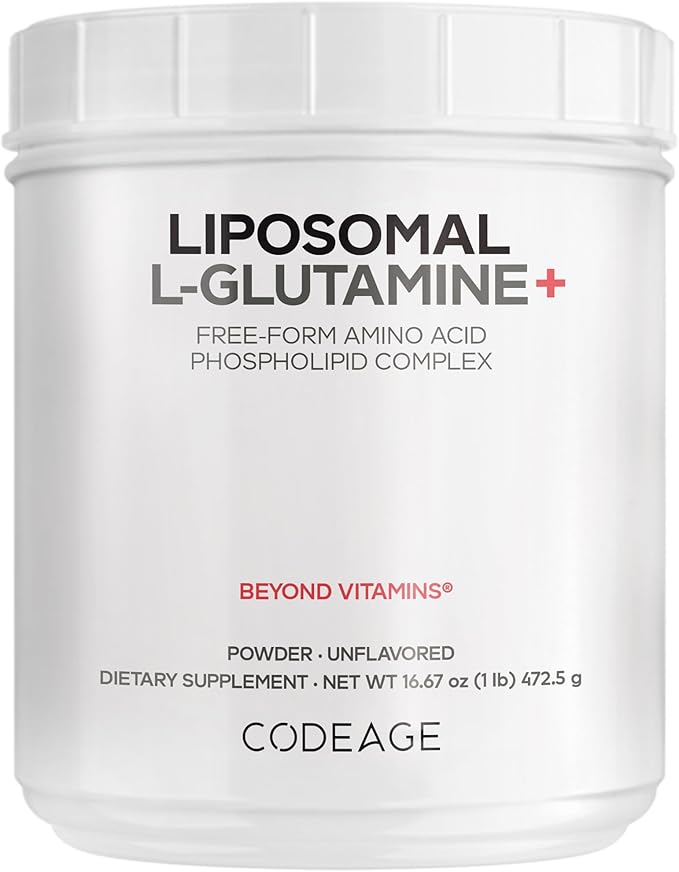 Codeage Liposomal L-Glutamine Powder - High-Potency L-Glutamine 5000 mg per Serving - 3-Month Supply - Liposomal Delivery Free-Form Amino Acid Unflavored Glutamine - Non-GMO Gluten-Free - 16.67 oz
