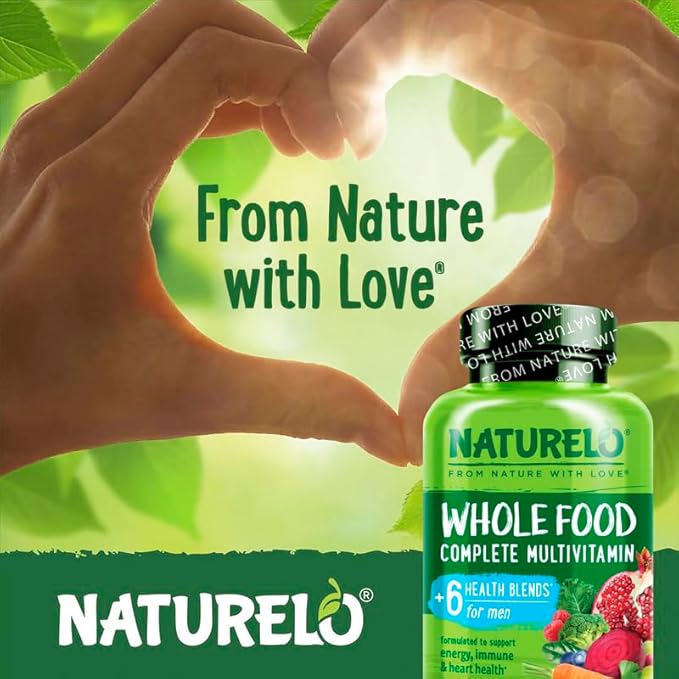 NATURELO Mens Multivitamins - Whole Food Multivitamin for Men with Vitamins Minerals - 120 Vegetarian Capsules for Energy Brain Heart Eye Health*