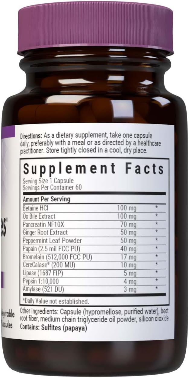 Bluebonnet Nutrition Power-Zymes Protein Digestive Support* Soy-Free Gluten-Free Dairy-Free 60 Vegetable Capsules 60 Servings
