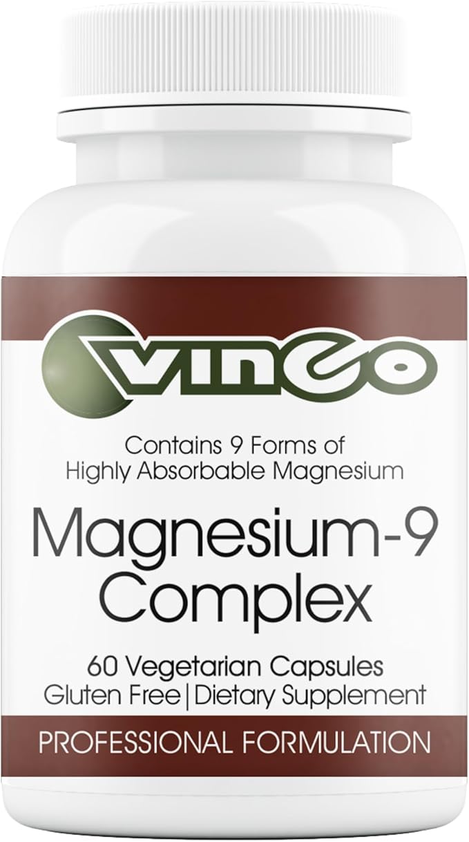 Vinco Inc – Magnesium-9 Complex Advanced Muscle Support Daily Supplement | (60 Capsules) | 9 Bioavailable Forms of Magnesium | Supports Bone Strength &amp Nervous System Health | Gluten Free &amp Ve
