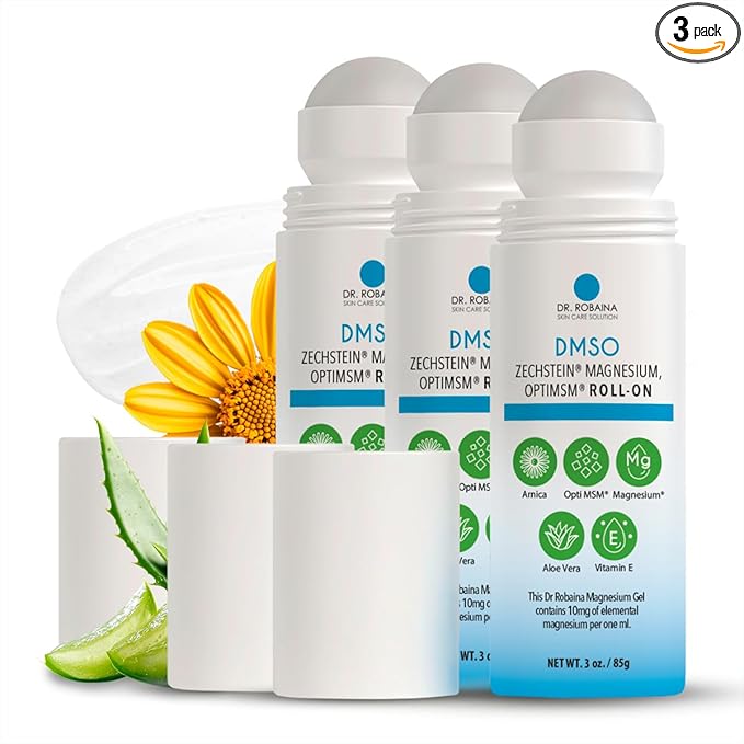 Dr. Robaina DMSO Roll-On – 99.9% Pure Dimethyl Sulfoxide | Formula with Zechstein Magnesium Arnica Aloe Vera &amp Vitamin E Non-Greasy Topical Formula | 3 oz