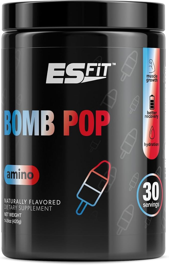 Amino Powder - Pre and Post Workout with Electrolytes - BCAA 2:1:1 Ratio Amino Acids Superior Taste Tested and Certified Bomb Pop 30 Servings