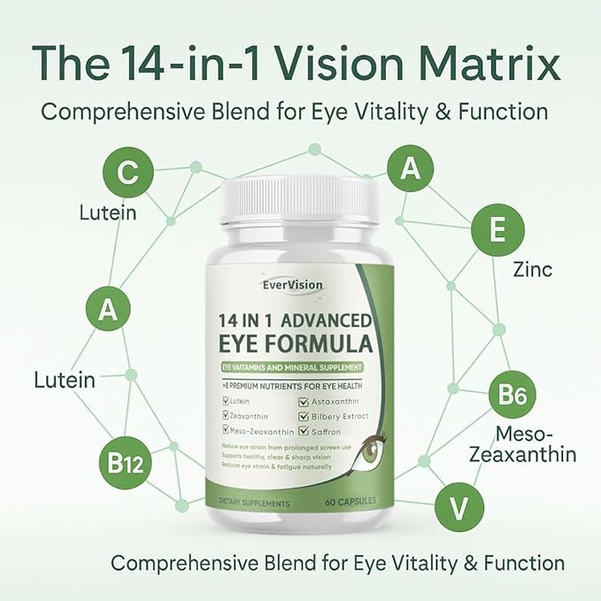 14 in 1 Advanced Eye Formula 2 Pack Eye Vitamin and Mineral Supplement with Lutein Zinc Zeaxanthin &amp Bilberry Extract for Vision Care 120 Capsules