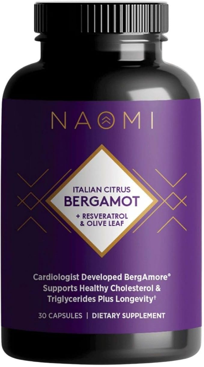 NAOMI Italian Citrus Bergamot 500mg + Resveratrol Award-Winning Cardiologist Dvlpd Supports Normal Cholesterol &amp Healthy Cellular Function 7 Key Polyphenols Resveratrol &amp Olive Leaf 30-Da