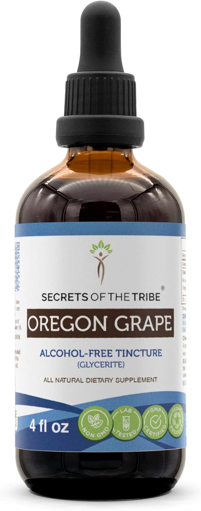 Secrets of the Tribe Oregon Grape Alcohol-Free Liquid Extract Responsibly farmed Oregon Grape (Mahonia aquifolium) Dried Root (4 FL OZ)